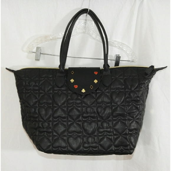 Betsey Johnson Handbags - Betsey Johnson Quilted Black Tote Heart Spade Club